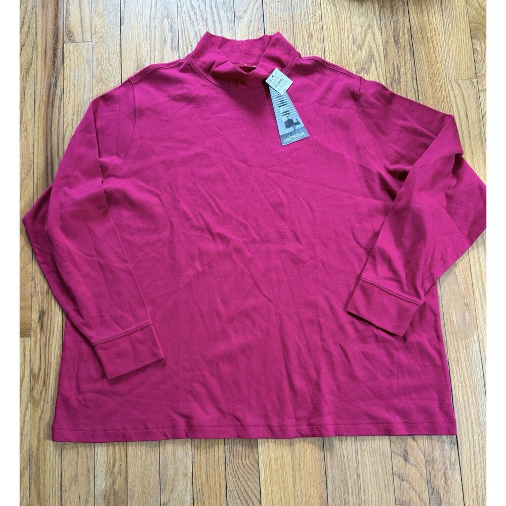 Lands' End Medium 3X Mock Neck Hot Pink Long Sleeve Top 100% Cotton NWT